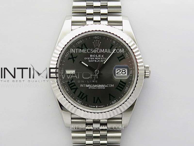 DateJust 41 126334 904L SS VSF 1:1 Best Edition Gray Dial Green Roman on Jubilee Bracelet VS3235