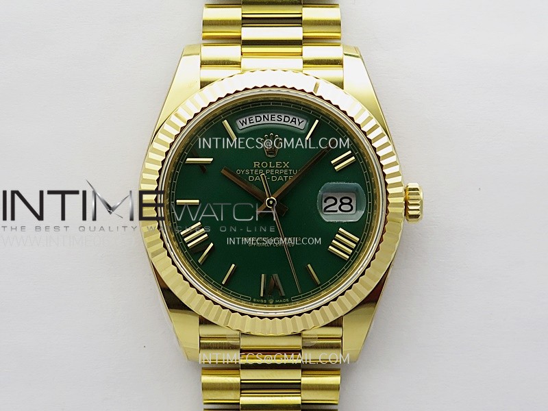 Day Date 228238 40mm 904L YG 1:1 AR+F Best Edition Green Dial Roman Markers on YG President Bracelet SA3255(Gain Weight)