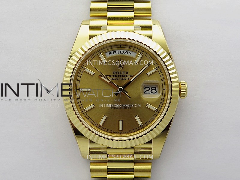 Day Date 228238 40mm 904L YG 1:1 AR+F Best Edition Gold Dial Sticks Markers on YG President Bracelet SA3255 (Gain Weight)