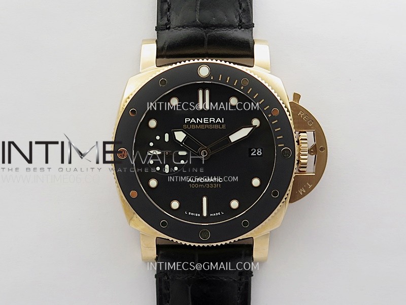 PAM974 Luminor Submersible RG VSF 1:1 Best Edition on Black Leather Strap OP XXXIV Clone