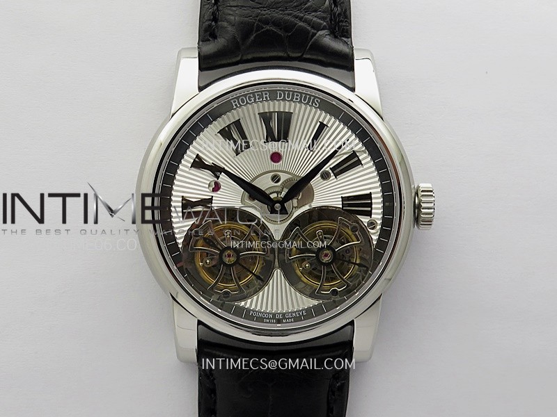 Hommage SS YSF Sliver Dial On Black Croco Leather Strap Double Tourbillon