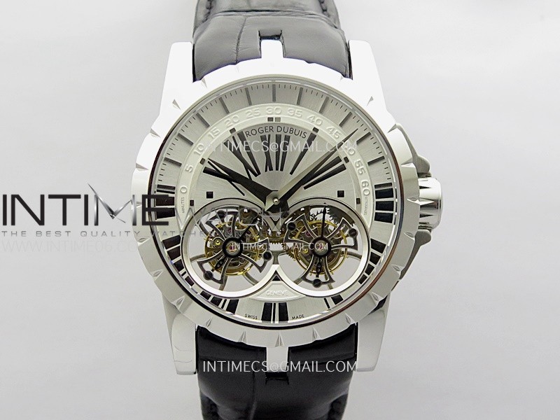 Excalibur Rddbex0250 SS YSF Best Edition White Dial on Black Leather Strap Asian RD100 Double Tourbillon