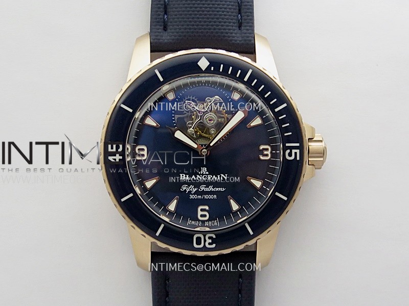 Fifty Fathoms RG YSF Best Edition Blue Dial on Blue Sail-canvas Strap Asian Tourbillon (Free Extra Black Strap)