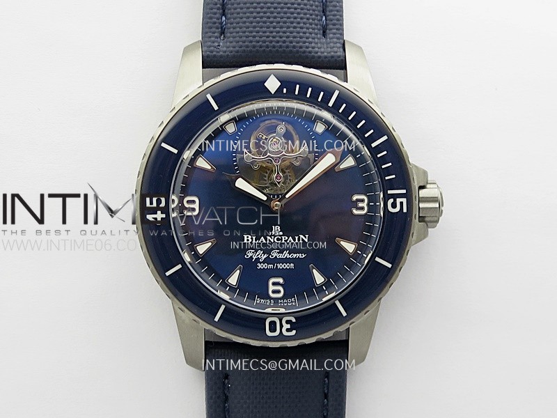 Fifty Fathoms SS YSF Best Edition Blue Dial on Blue Sail-canvas Strap Asian Tourbillon (Free Extra Black Strap)