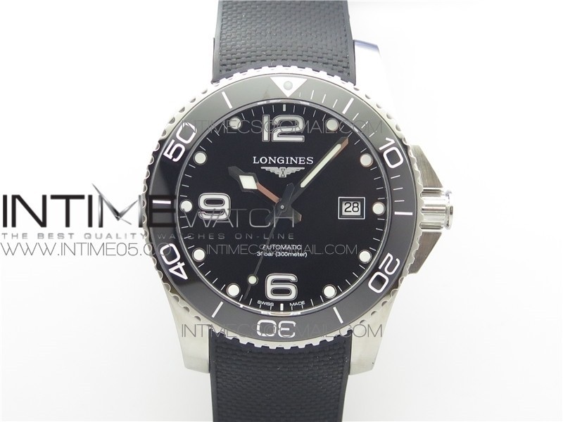 Conquest L3.840.4.56.6 Real Ceramic Bezel SS AF 1:1 Best Edition Black dial On Rubber Strap A2824