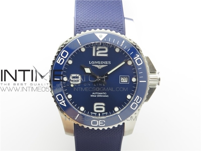 Conquest L3.840.4.56.6 Real Ceramic Bezel SS AF 1:1 Best Edition Blue dial On Rubber Strap A2824