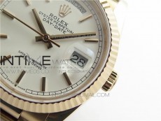Day-Date 36 128239 RG BP Best Edition White Sticks Markers Dial on RG President Bracelet