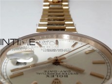 Day-Date 36 128239 RG BP Best Edition White Sticks Markers Dial on RG President Bracelet