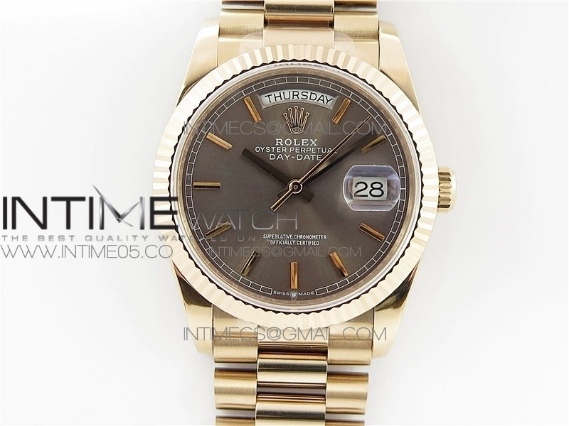 Day-Date 36 128239 RG BP Best Edition Gray Sticks Markers Dial on RG President Bracelet A2836
