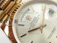 Day-Date 36 128239 RG BP Best Edition Silver Sticks Markers Dial on RG President Bracelet