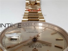 Day-Date 36 128239 RG BP Best Edition Silver Sticks Markers Dial on RG President Bracelet