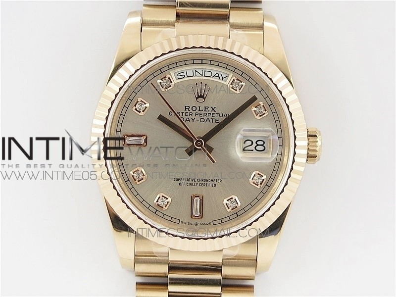 Day-Date 36 128239 RG BP Best Edition Silver Crystal Markers Dial on RG President Bracelet A2836