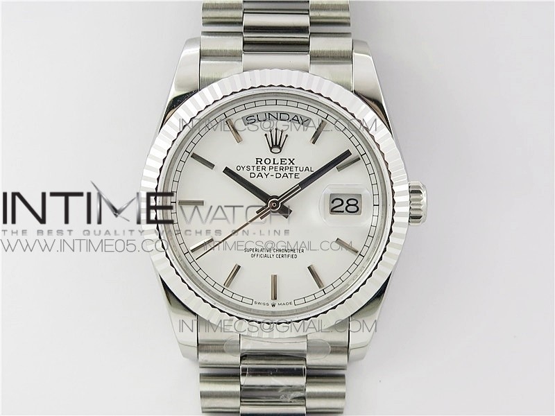 Day-Date 36 128239 SS BP Best Edition White Sticks Markers Dial on SS President Bracelet A2836