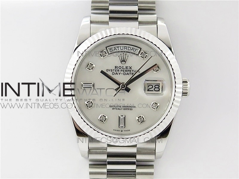 Day-Date 36 128239 SS BP Best Edition White MOP Crystal Markers Dial on SS President Bracelet A2836
