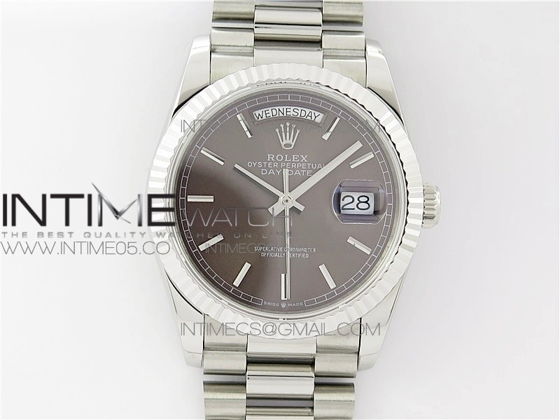 Day-Date 36 128239 SS BP Best Edition Brown Sticks Markers Dial on SS President Bracelet A2836