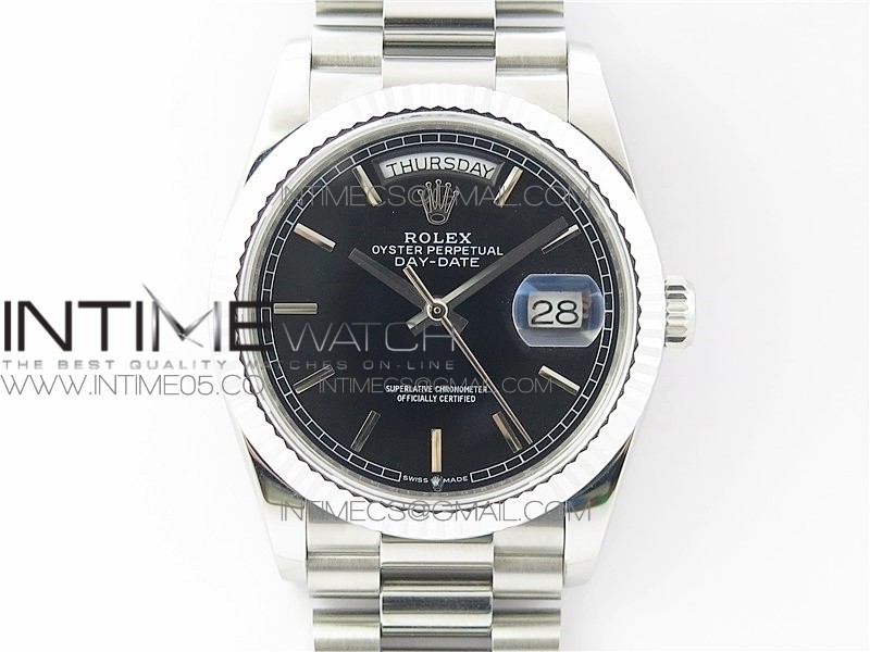 Day-Date 36 128239 SS BP Best Edition Black Stick Markers Dial on SS President Bracelet A2836