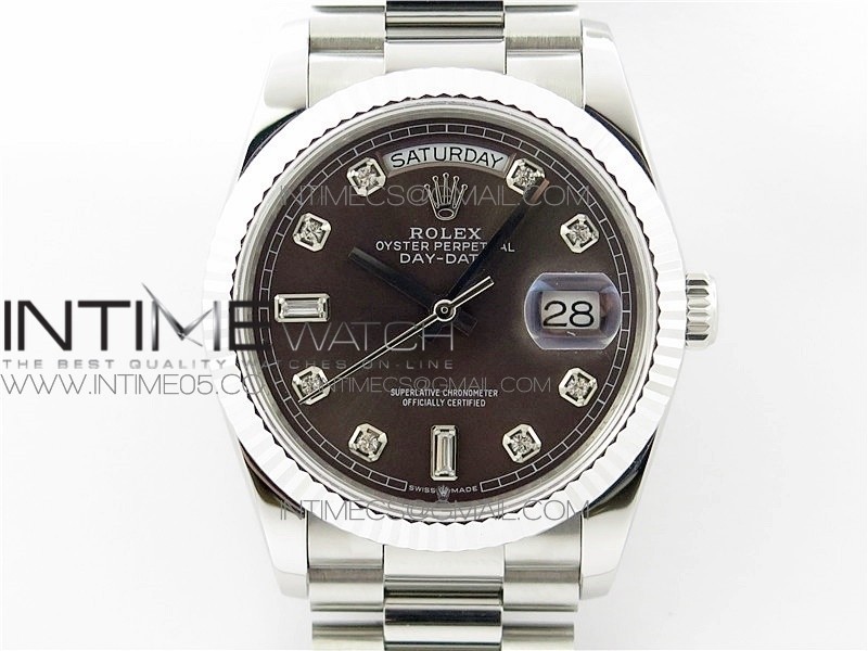 Day-Date 36 128239 SS BP Best Edition Brown Crystal Markers Dial on SS President Bracelet A2836