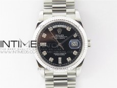 Day-Date 36 128239 SS BP Best Edition Black Crystal Markers Dial on SS President Bracelet