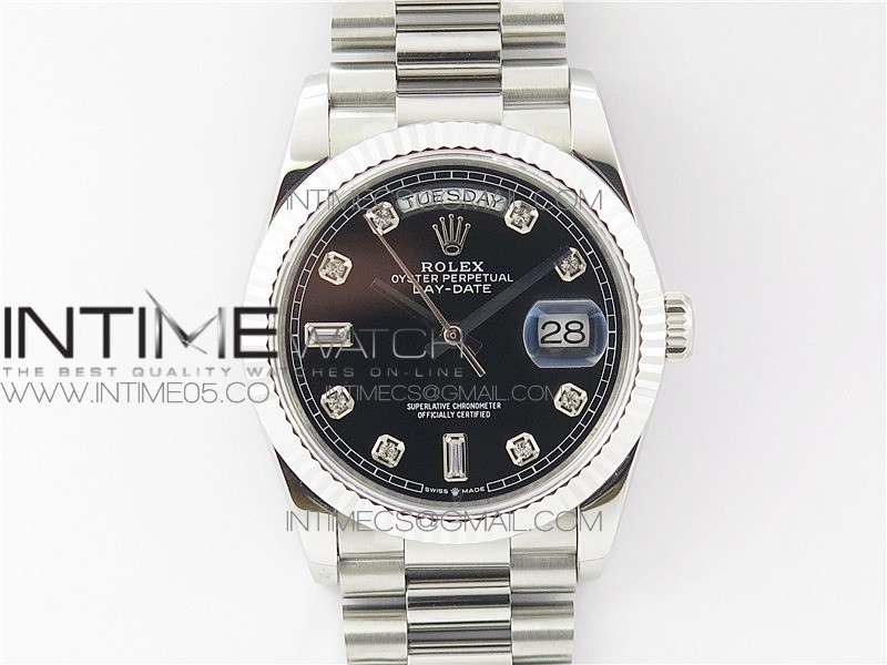 Day-Date 36 128239 SS BP Best Edition Black Crystal Markers Dial on SS President Bracelet A2836