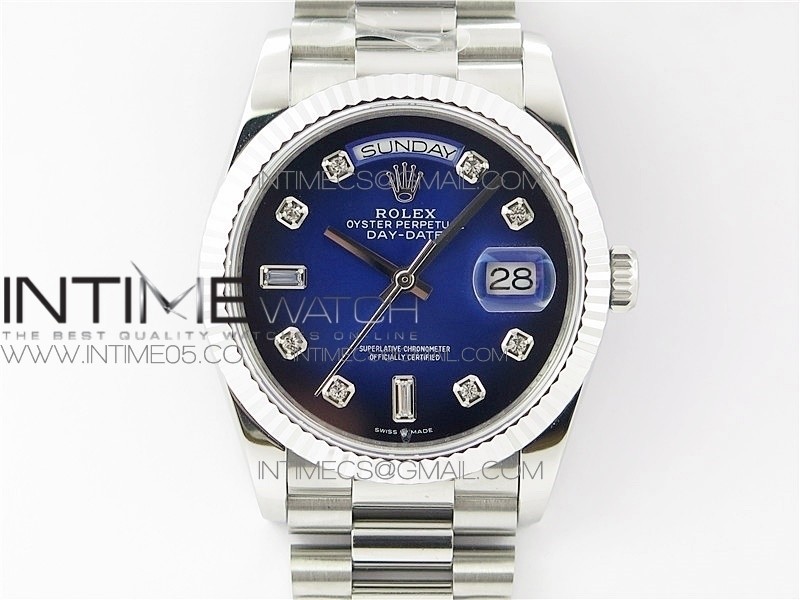 Day-Date 36 128239 SS BP Best Edition Blue Crystal Markers Dial on SS President Bracelet A2836