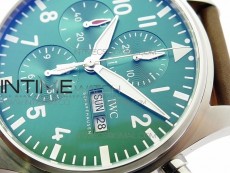 Pilot Chrono Spitfire IW3777 Green SS ZF 1:1 Best Edition Green Dial on Brown Leather Strap A7750