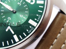 Pilot Chrono Spitfire IW3777 Green SS ZF 1:1 Best Edition Green Dial on Brown Leather Strap A7750