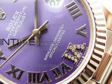 Datejust 31mm 278275 RG BP Best Edition Purple Roman Markers Dial @6 Dia on RG President Bracelet