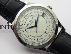 Calatrava 5296G SS ZF 1:1 Best Edition White Dial Blue Hands on Black Leather Strap 324CS