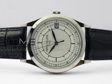 Calatrava 5296G SS ZF 1:1 Best Edition White Dial Blue Hands on Black Leather Strap 324CS