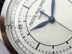 Calatrava 5296G SS ZF 1:1 Best Edition White Dial Blue Hands on Black Leather Strap 324CS