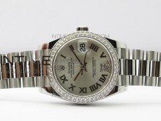Datejust 31mm 278275 SS Crystals bezel BP Best Edition Silver Roman Markers Dial(@6 Crystal Makrer) on SS President Bracelet