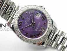 Datejust 31mm 278275 SS Crystals bezel BP Best Edition Purple Roman Markers Dial(@6 Crystal Makrer) on SS President Bracelet