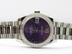 Datejust 31mm 278275 SS Crystals bezel BP Best Edition Purple Roman Markers Dial(@6 Crystal Makrer) on SS President Bracelet