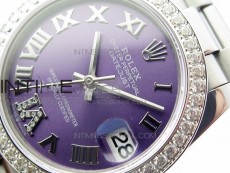 Datejust 31mm 278275 SS Crystals bezel BP Best Edition Purple Roman Markers Dial(@6 Crystal Makrer) on SS President Bracelet