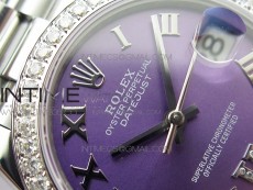 Datejust 31mm 278275 SS Crystals bezel BP Best Edition Purple Roman Markers Dial(@6 Crystal Makrer) on SS President Bracelet