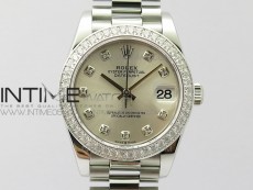 Datejust 31mm 278275 SS Crystals bezel BP Best Edition Silver Dial(@6 Crystal Makrer) on SS President Bracelet