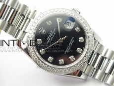 Datejust 31mm 278275 SS Crystal bezel BP Best Edition Black Dial(@6 Crystal Marker) on RG President Bracelet