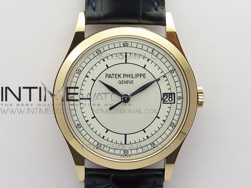 Calatrava 5296R RG ZF 1:1 Best Edition White Dial Blue Hands on Blue Leather Strap 324CS