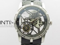 Excalibur Rddbex0393 SS Crystals Bezel BBR Best Edition Skeleton Dial on Black Leather Strap A2136 Tourbillon V2