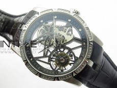 Excalibur Rddbex0393 SS Crystals Bezel BBR Best Edition Skeleton Dial on Black Leather Strap A2136 Tourbillon V2