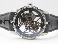Excalibur Rddbex0393 SS Crystals Bezel BBR Best Edition Skeleton Dial on Black Leather Strap A2136 Tourbillon V2