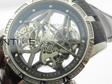 Excalibur Rddbex0393 SS Crystals Bezel BBR Best Edition Skeleton Dial on Black Leather Strap A2136 Tourbillon V2