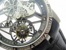 Excalibur Rddbex0393 SS Crystals Bezel BBR Best Edition Skeleton Dial on Black Leather Strap A2136 Tourbillon V2