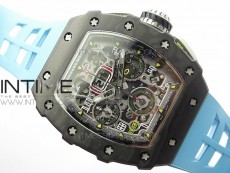 RM011 Carbon Case Chrono KVF 1:1 Best Edition Crystal Skeleton Yellow Dial on Blue Rubber Strap A7750 V2