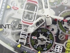RM011 Carbon Case Chrono KVF 1:1 Best Edition Crystal Skeleton Yellow Dial on Blue Rubber Strap A7750 V2