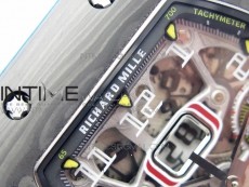 RM011 Carbon Case Chrono KVF 1:1 Best Edition Crystal Skeleton Yellow Dial on Blue Rubber Strap A7750 V2