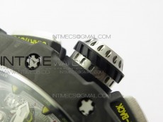 RM011 Carbon Case Chrono KVF 1:1 Best Edition Crystal Skeleton Yellow Dial on Blue Rubber Strap A7750 V2