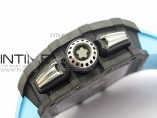 RM011 Carbon Case Chrono KVF 1:1 Best Edition Crystal Skeleton Yellow Dial on Blue Rubber Strap A7750 V2
