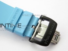 RM011 Carbon Case Chrono KVF 1:1 Best Edition Crystal Skeleton Yellow Dial on Blue Rubber Strap A7750 V2