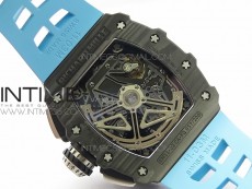 RM011 Carbon Case Chrono KVF 1:1 Best Edition Crystal Skeleton Yellow Dial on Blue Rubber Strap A7750 V2
